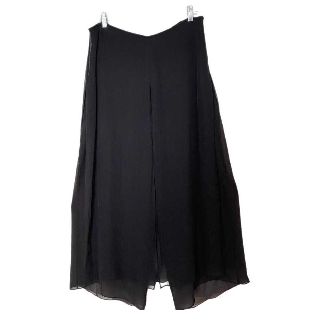 JM Atelier Women's Sheer Layered Black Wide Legged Cropped Side Zip Pants XL
